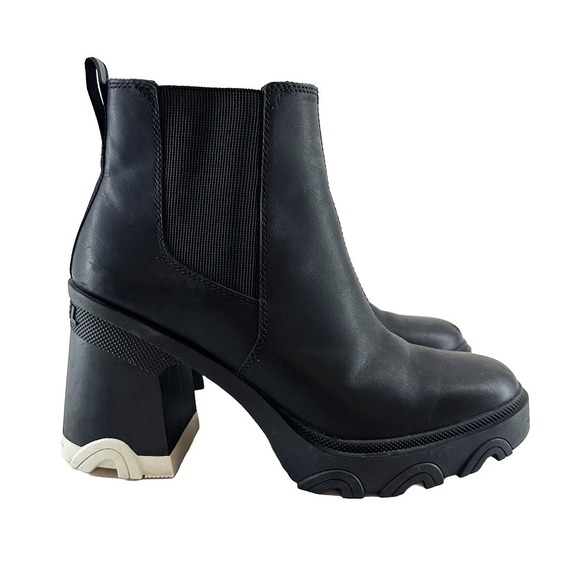 Sorel Shoes - SOREL Brex Chunky Heel Leather Chelsea Ankle Boots • 9 • black • waterproof